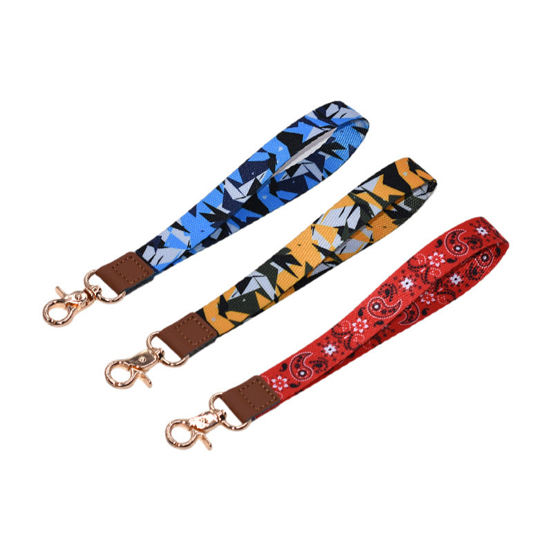 HUPSTL067 Full Color Leather Short Polyester Lanyard Keychain