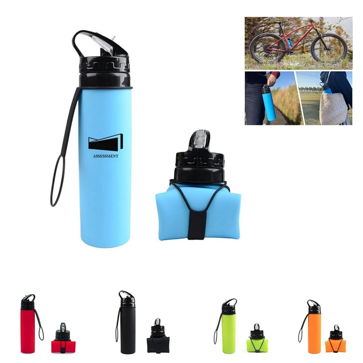 HUPSTL087 20 Oz Silicone Foldable Folding Sports Bottle