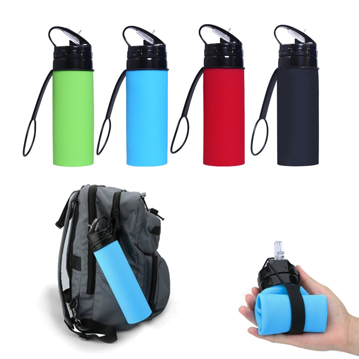 HUPSTL087 20 Oz Silicone Foldable Folding Sports Bottle