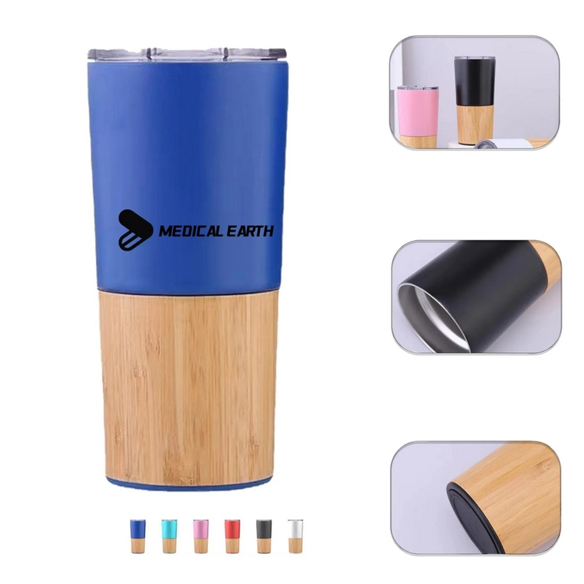 HUPSTL099 20 Oz Stianless Steel Natural Bamboo Insulation Cup