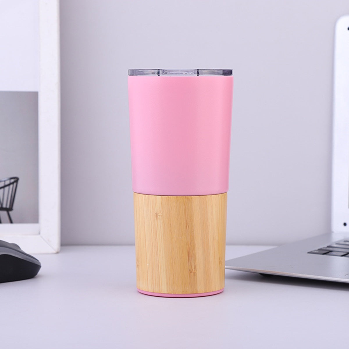 HUPSTL099 20 Oz Stianless Steel Natural Bamboo Insulation Cup