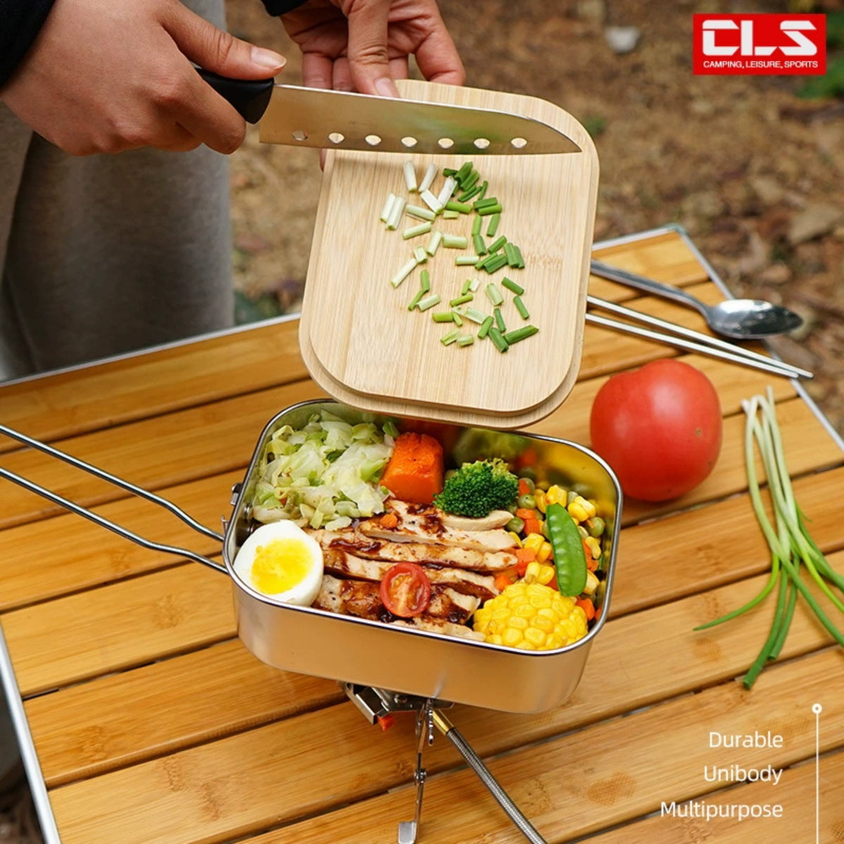 HUPSTL130 Stainless Steel Bamboo Wooden Cover Lunch Box