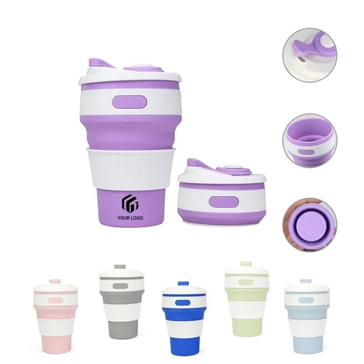 HUPSTL134 12 OZ Collapsible Foldable Silicone Travel Cup with Straw