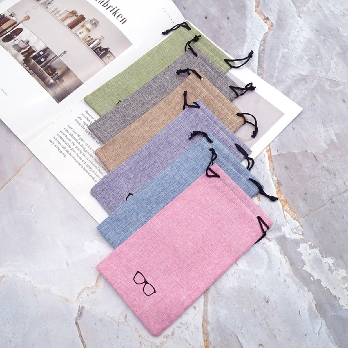 HUPSTL147 Linen Sunglass Drawstring Pouch