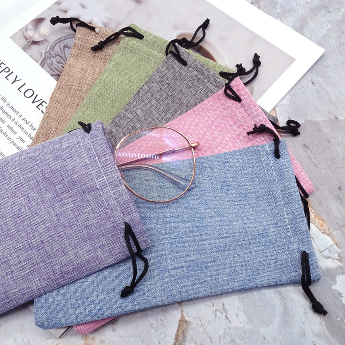 HUPSTL147 Linen Sunglass Drawstring Pouch