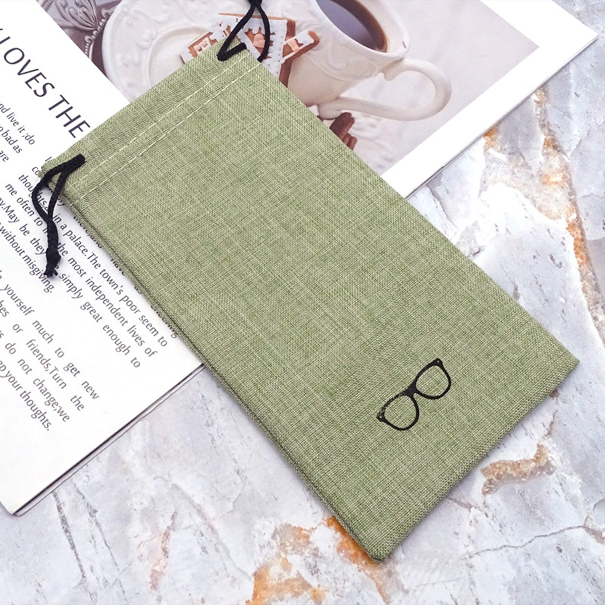 HUPSTL147 Linen Sunglass Drawstring Pouch