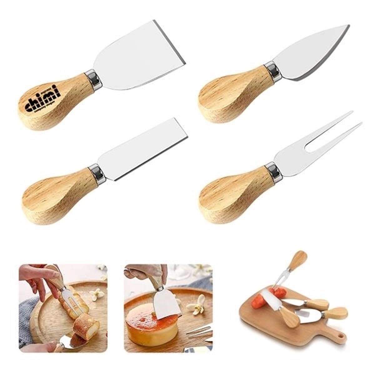 HUPSTL164 Cheese Knifives W/Wooden Handle Set