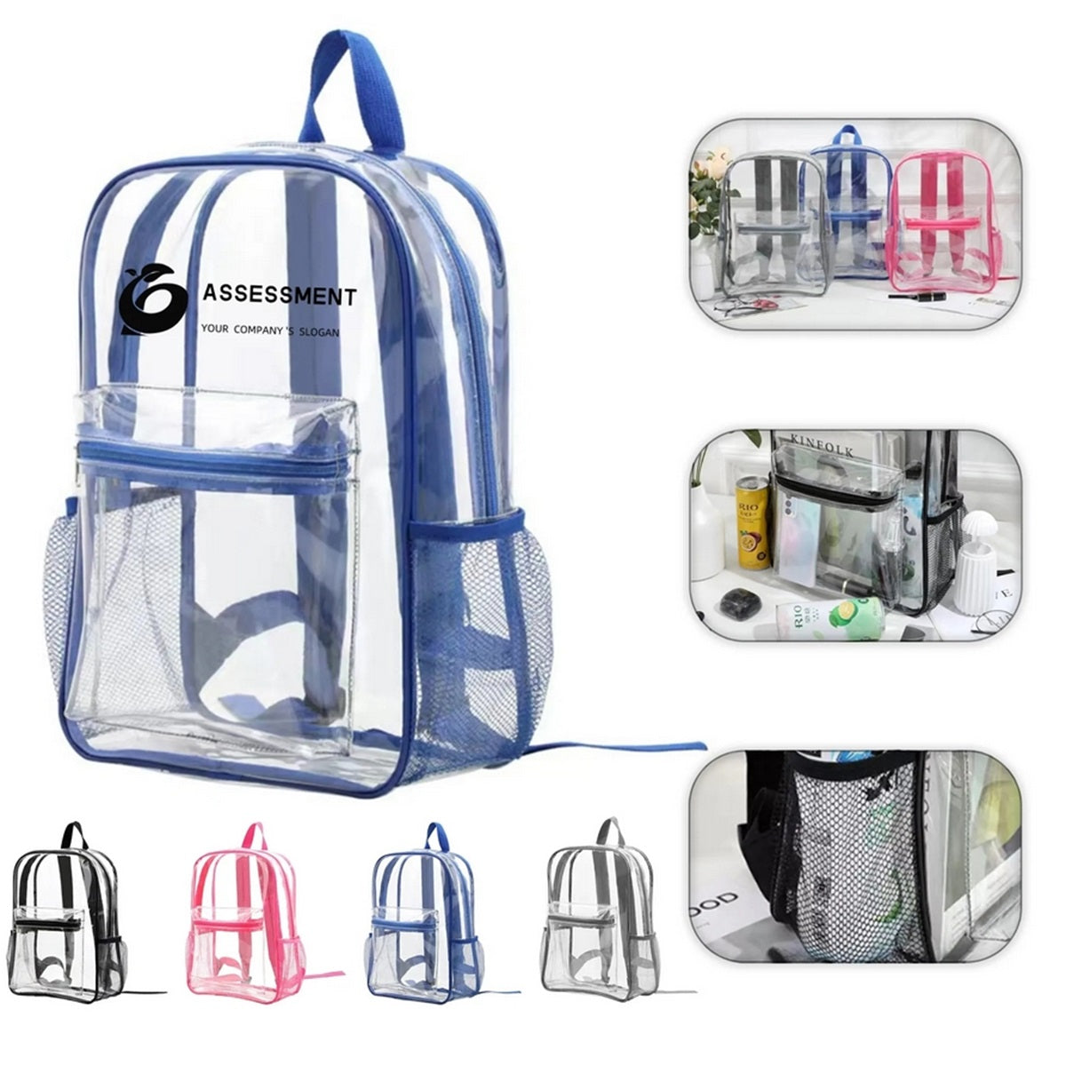 HUPSTL172 Clear Backpack w/ Pocket Front