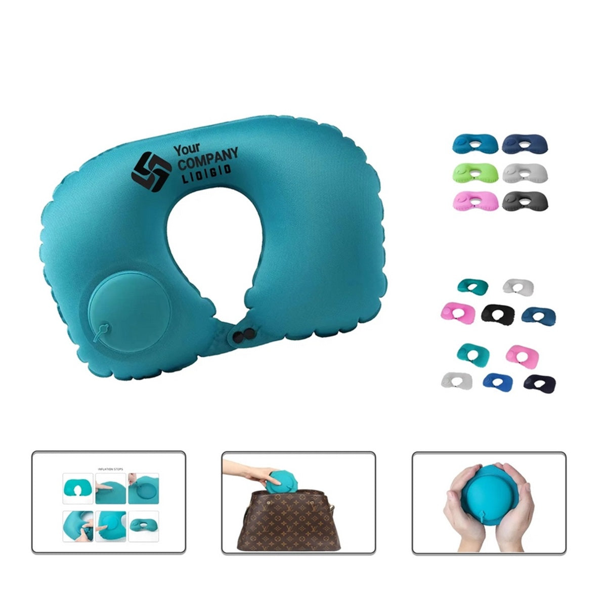HUPSTL185 Air Pump Inflatable Travel Neck Pillow