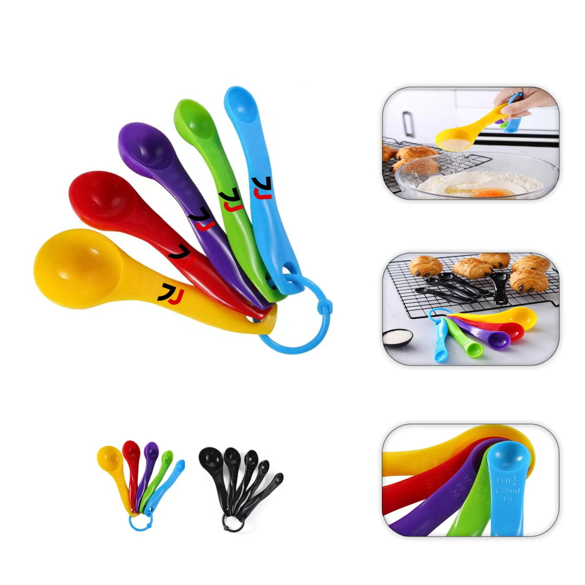 HUPSTL194 Colored Plastic 5 In 1 Measuring Cup And Spoon Set