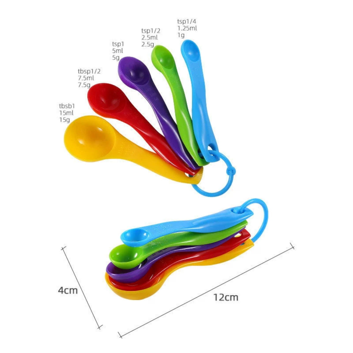 HUPSTL194 Colored Plastic 5 In 1 Measuring Cup And Spoon Set