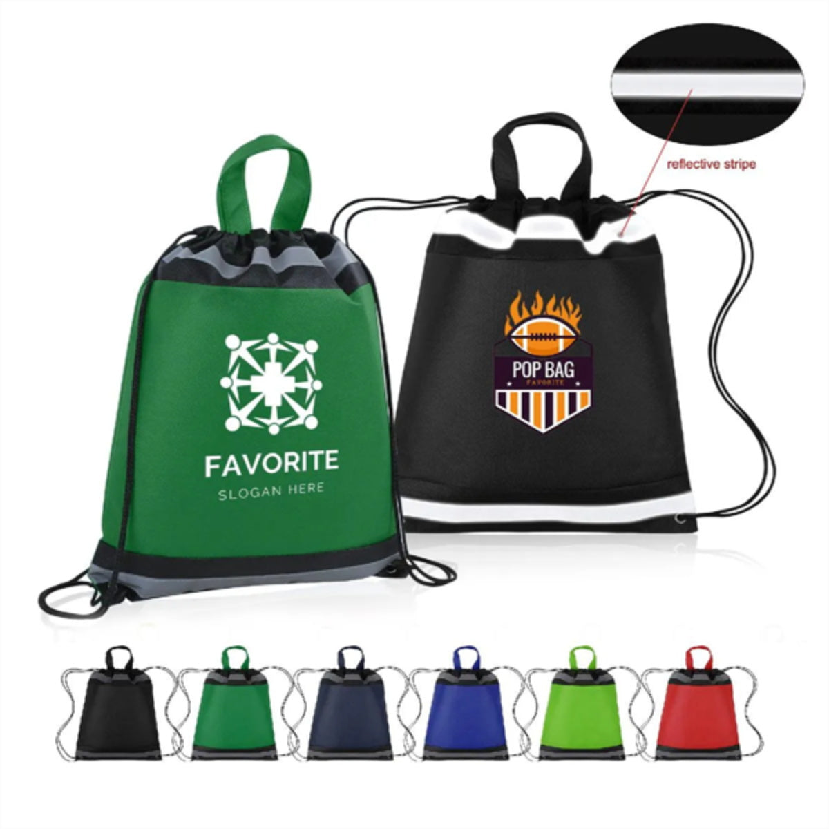 HUPSTL251 Reflective Non Woven Drawstring Backpacks