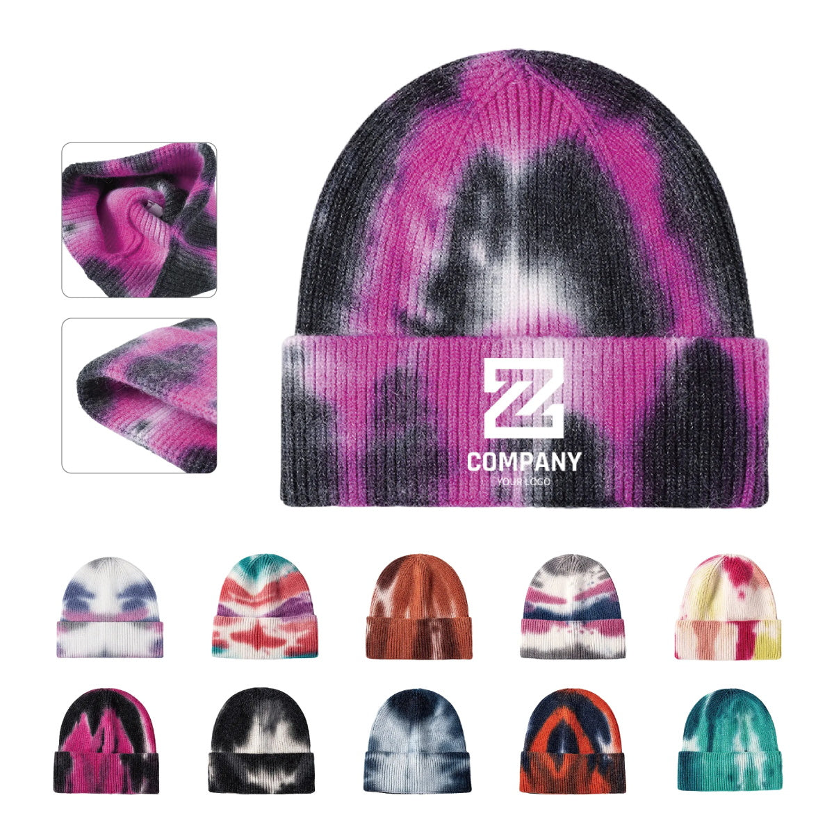 HUPSTL253 Tie Dye Beanie Soft Winter Knit Hat