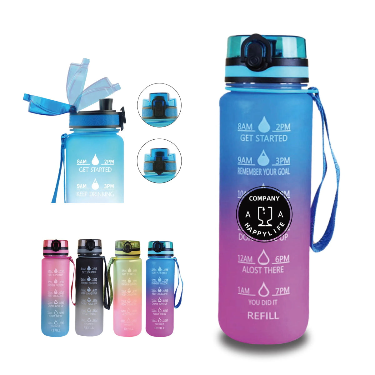 HUPSTL258 32oz Wide Mouth Water Bottle With Lid & Straw