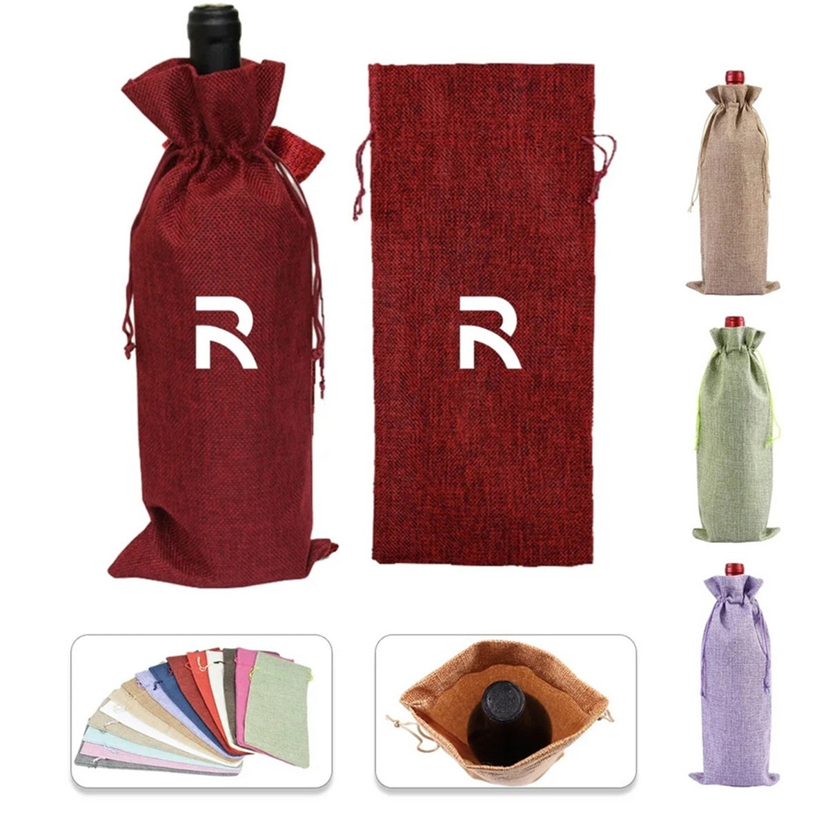 HUPSTL306 Linen Drawstring Wine Bag