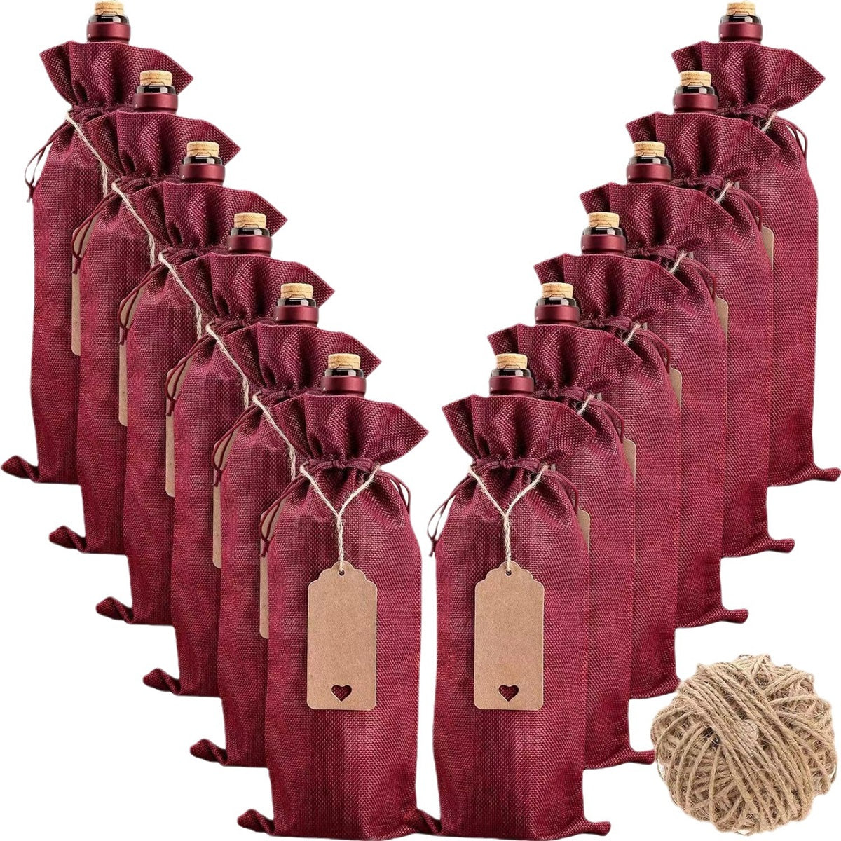 HUPSTL306 Linen Drawstring Wine Bag