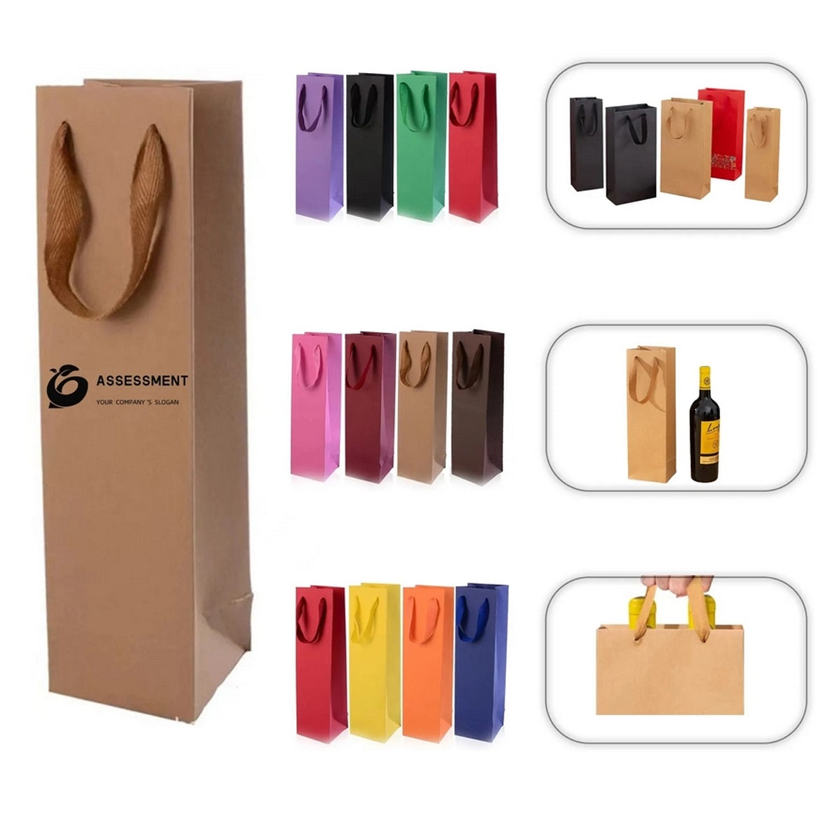 HUPSTL314 Paper Single Bottle Wine Tote Bag