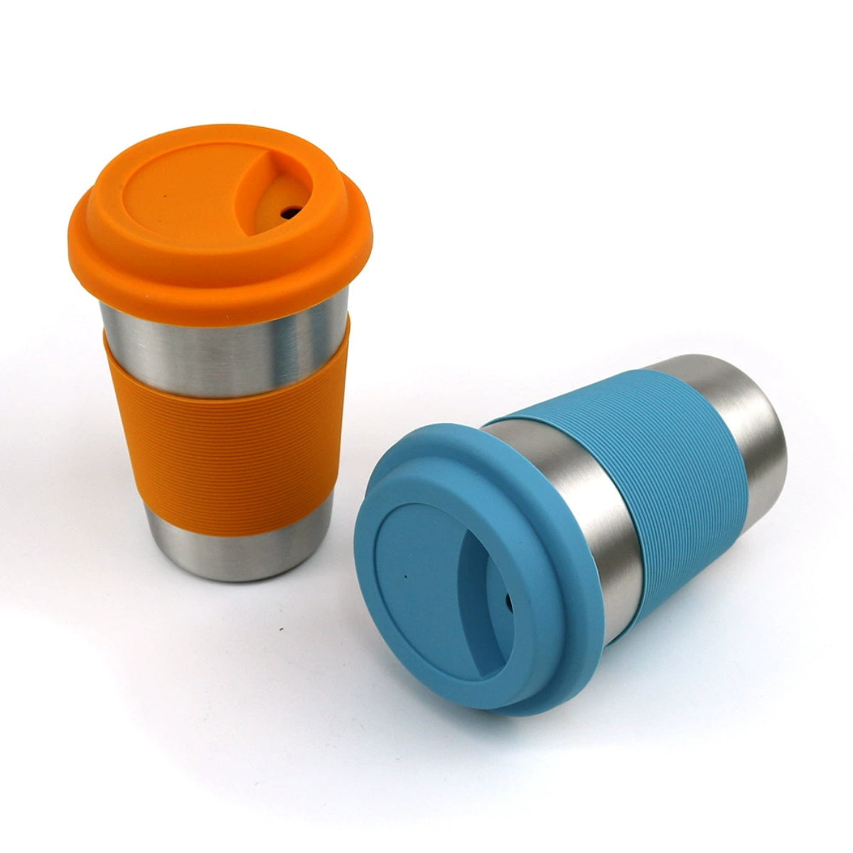HUPSTL329 12 oz Thermal Coffee Mug W/Silicone Lid & Insulated Band