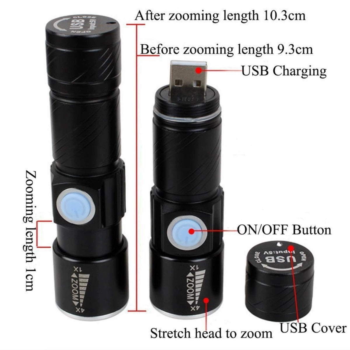 HUPSTL337 USB Rechargeable Flashlight