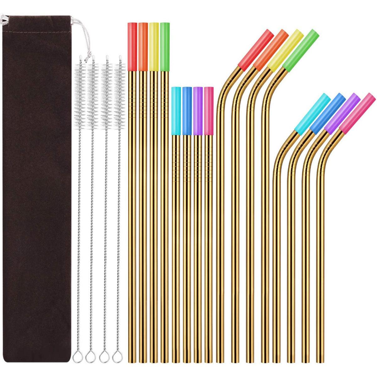 HUPSTL347 Set of 16 Reusable Stainless Steel Straws
