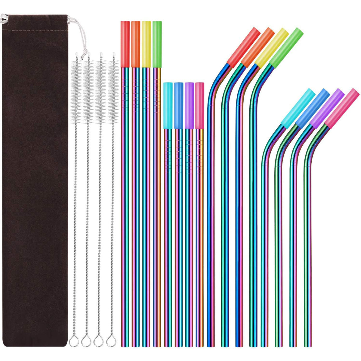 HUPSTL347 Set of 16 Reusable Stainless Steel Straws