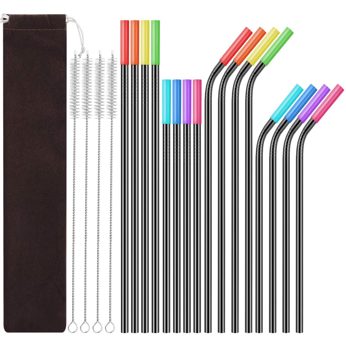 HUPSTL347 Set of 16 Reusable Stainless Steel Straws