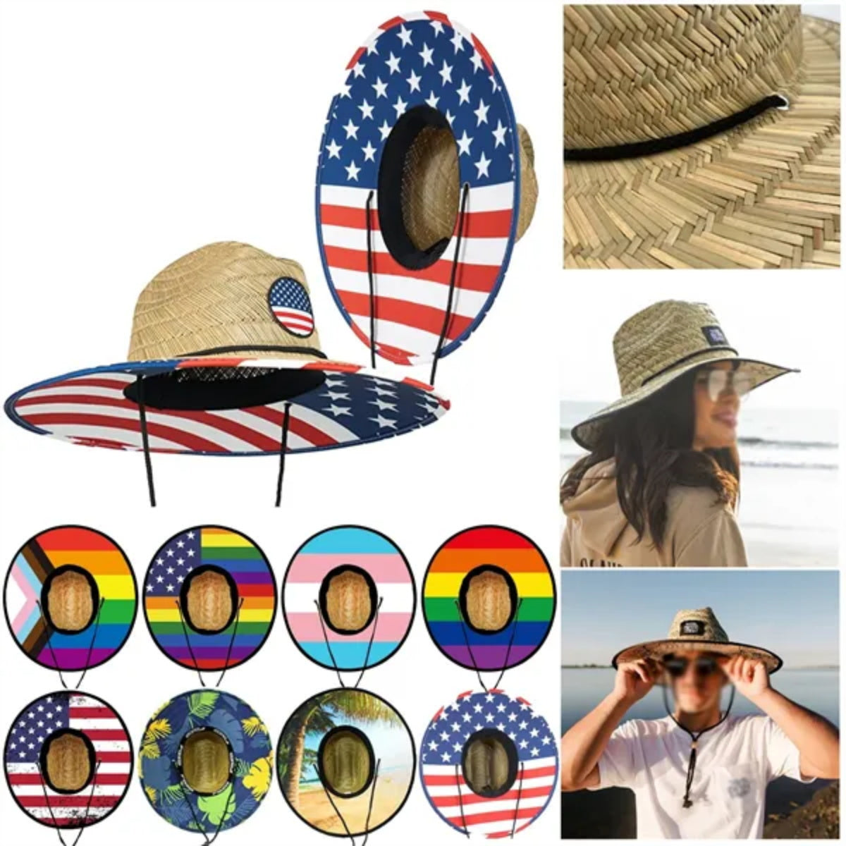 HUPSTL375 Lifeguard Straw Hat + Full Color Underbrim Imprint and Patch