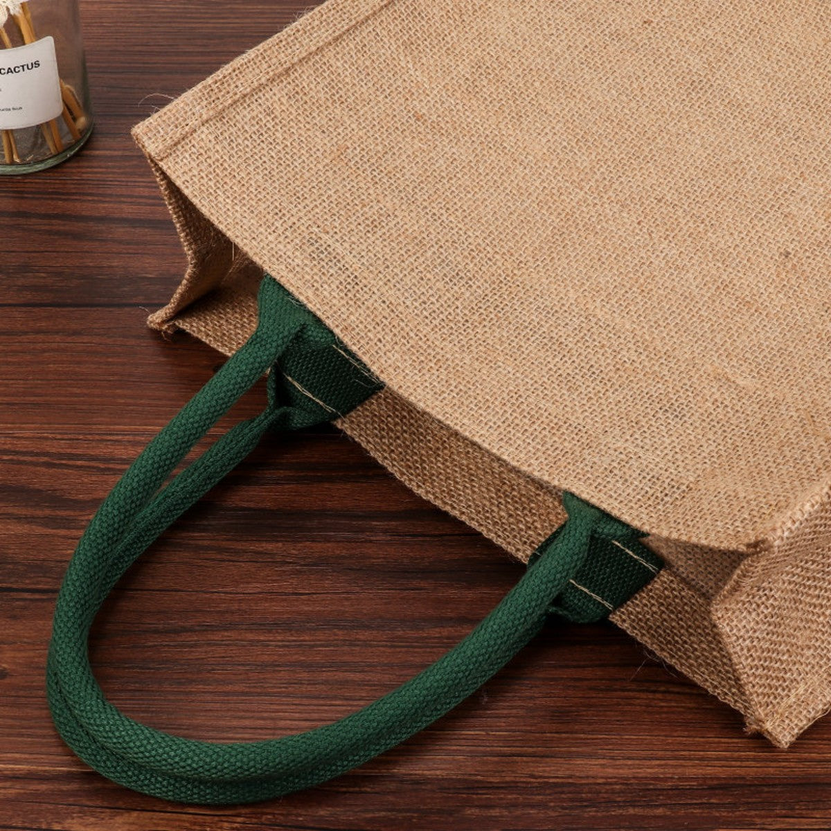 HUPSTL514 Jute Burlap Two Bottle Wine Gift Tote Bag