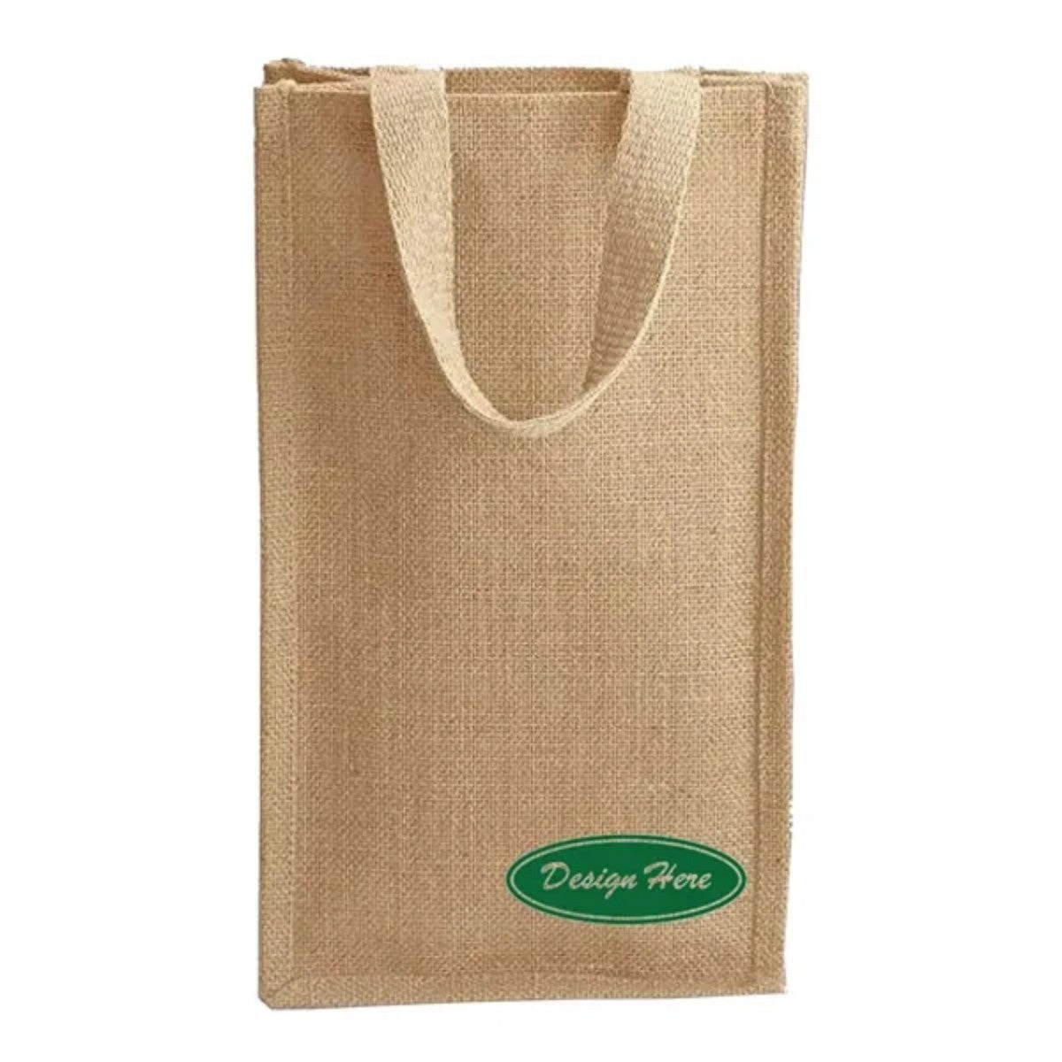 HUPSTL514 Jute Burlap Two Bottle Wine Gift Tote Bag