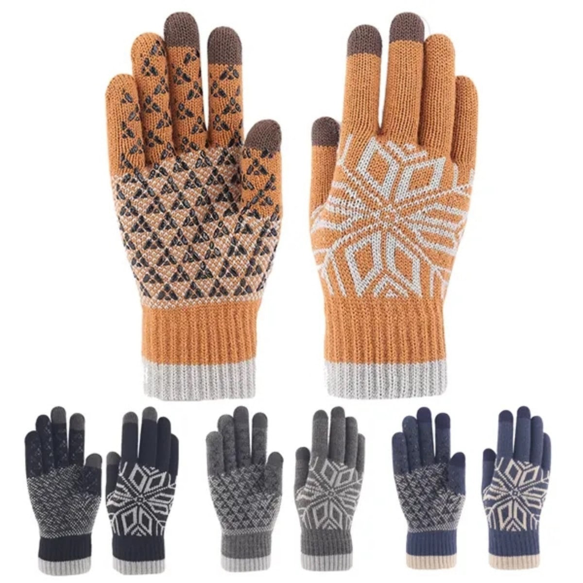 HUPSTL538Snow Pattern Warm Knit Non-Slip Touch Screen Gloves