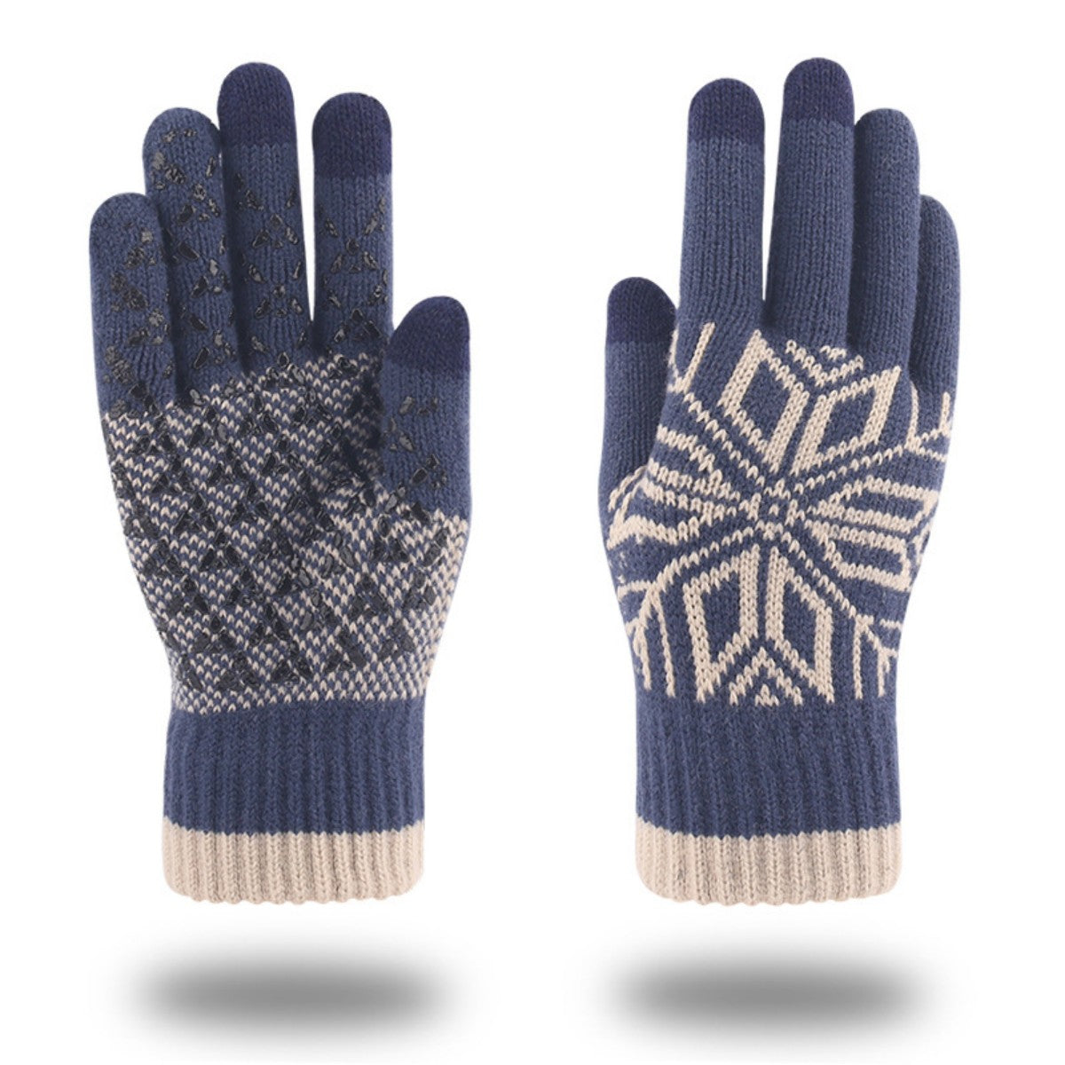 HUPSTL538Snow Pattern Warm Knit Non-Slip Touch Screen Gloves