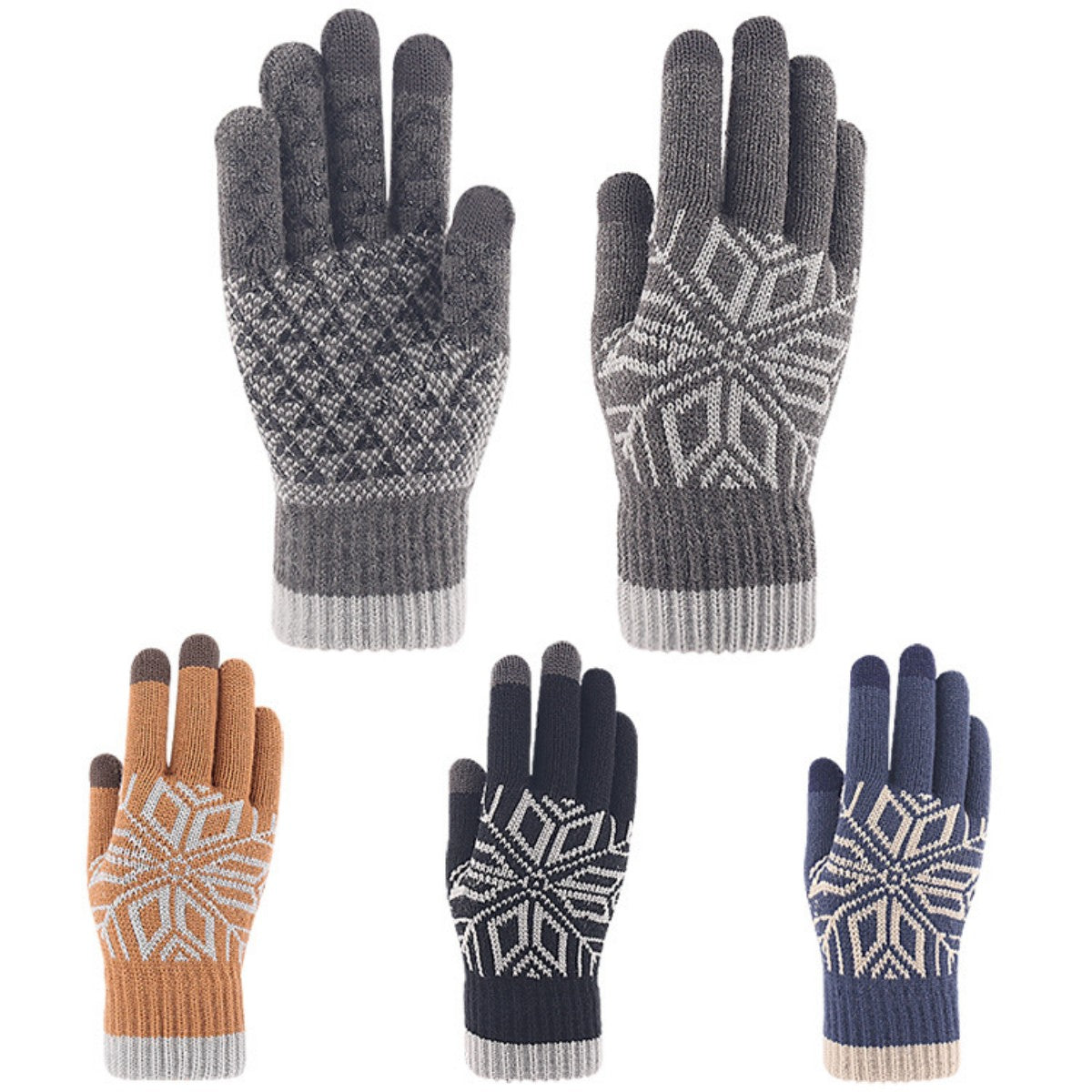HUPSTL538Snow Pattern Warm Knit Non-Slip Touch Screen Gloves