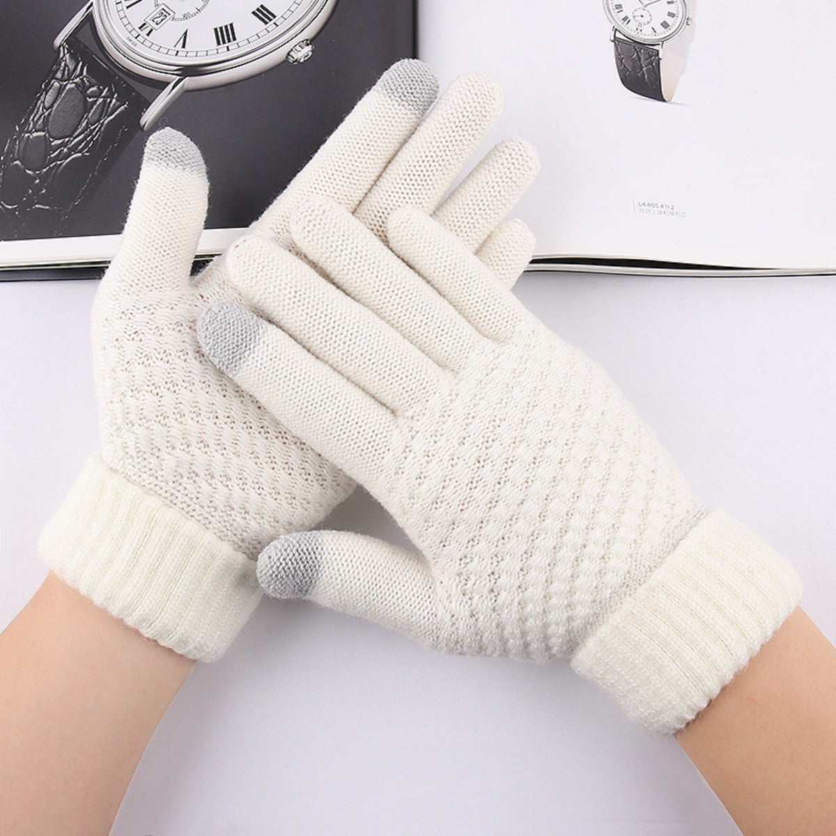 HUPSTL539 Warm Touch Screen Thickened Cold Knit Gloves