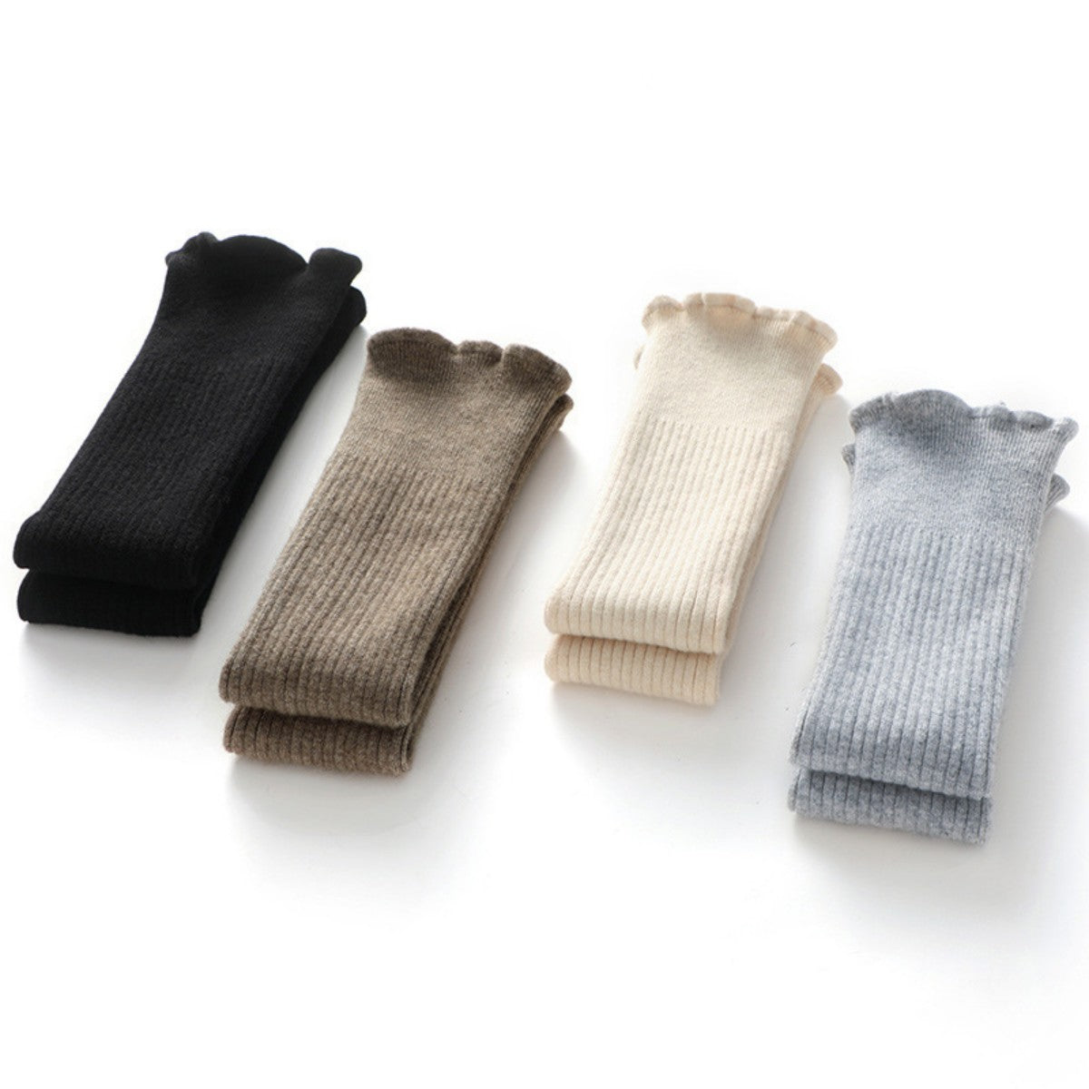 HUPSTL540 Long Half-Finger Gloves Knitted Cotton Ruffles