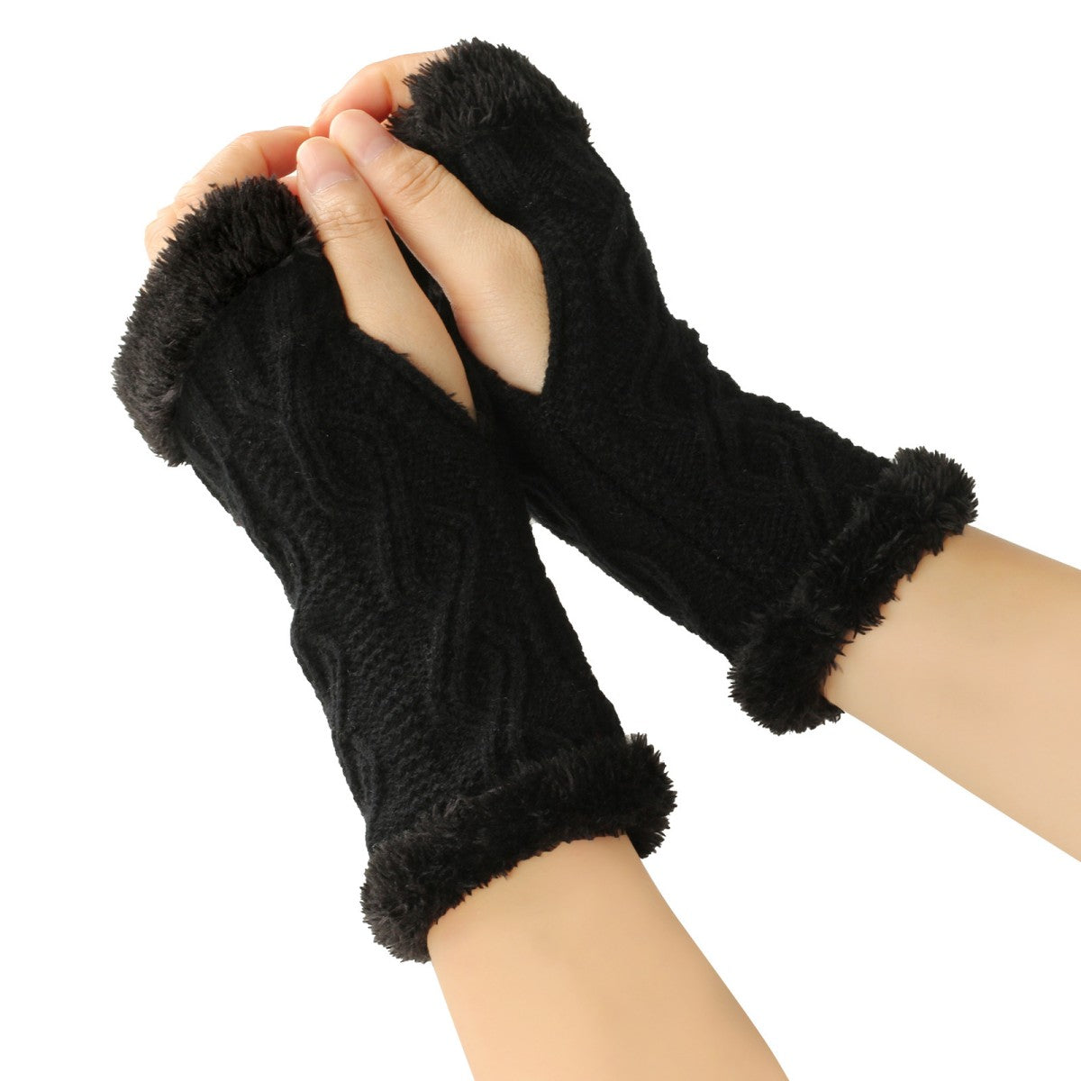 HUPSTL541 Thick Knit Fingerless Gloves Keep You Warm And Fuzzy