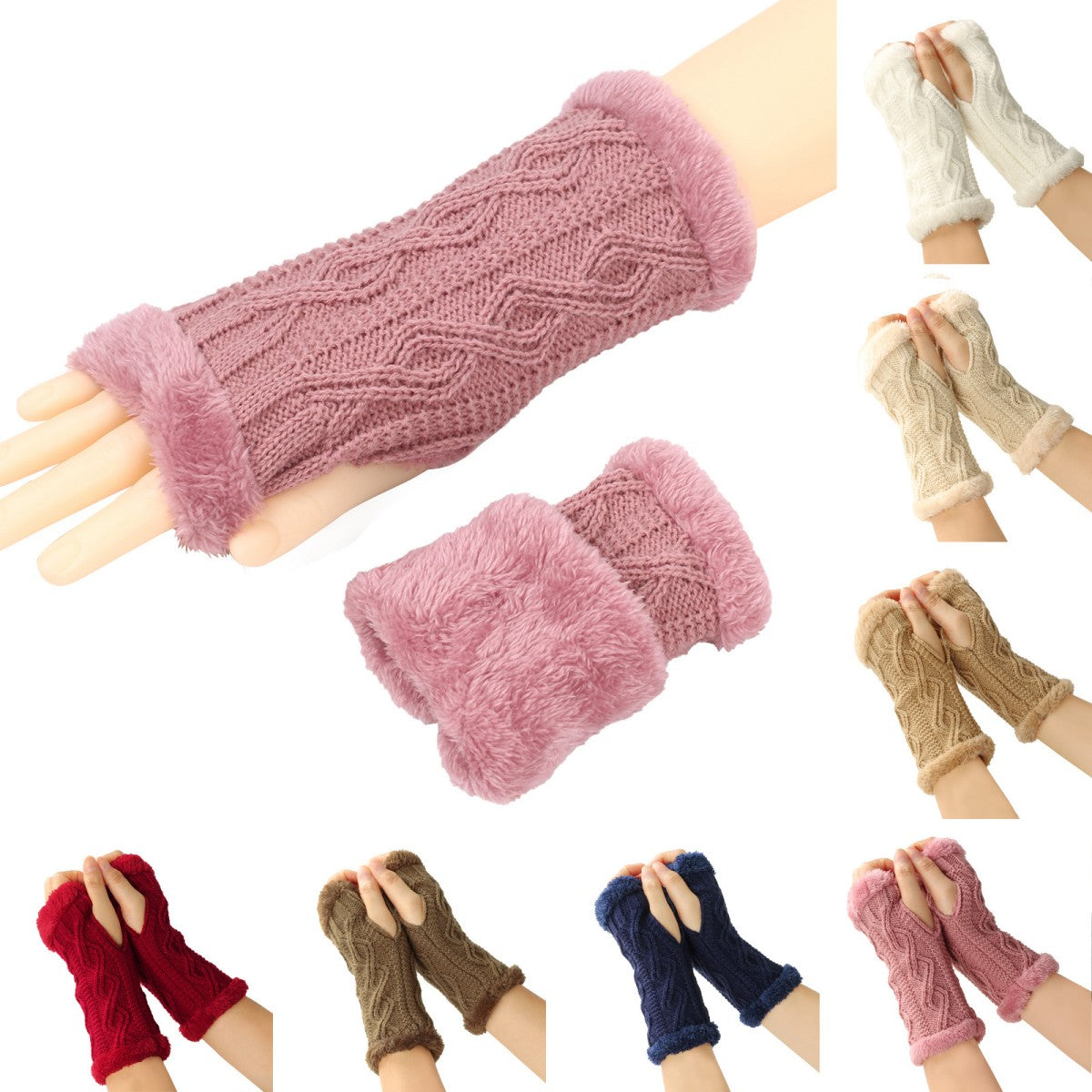 HUPSTL541 Thick Knit Fingerless Gloves Keep You Warm And Fuzzy
