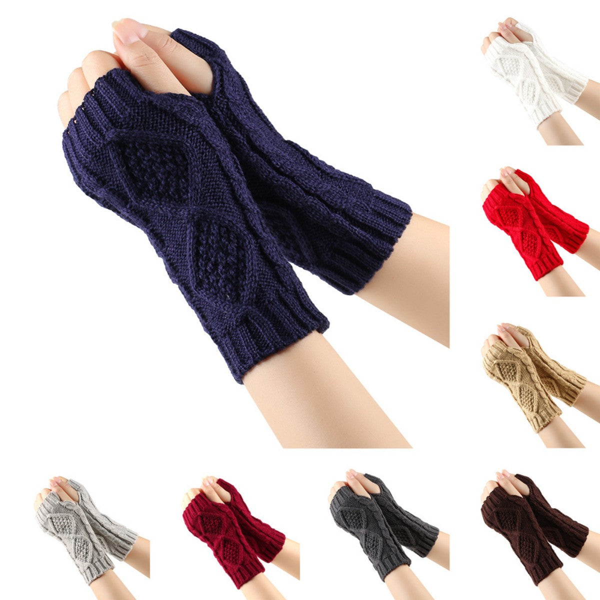 HUPSTL542Knitted Diamond Cut Half-Finger Gloves