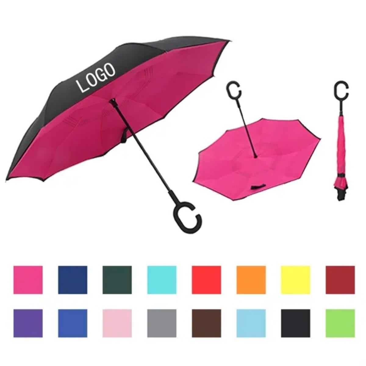 HUPSTL551 Custom Standing C-Shaped Double Long Handle Reverse Umbrella