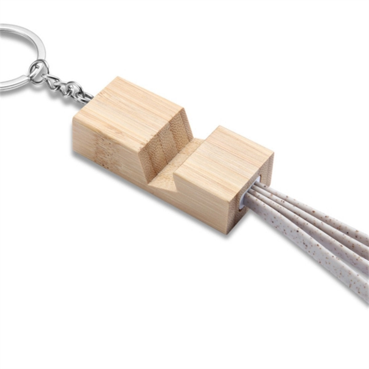 HUPSTL6373 In 1 Bamboo Phone Stand Charging Cable Keychain