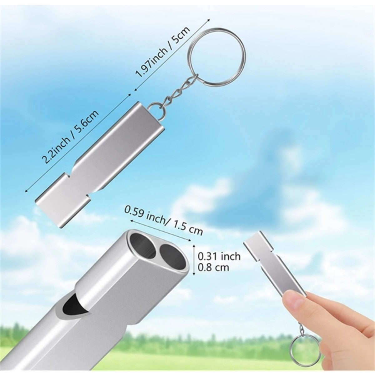HUPSTL644Double-Tube Aluminum Emergency Whistle With Keychain