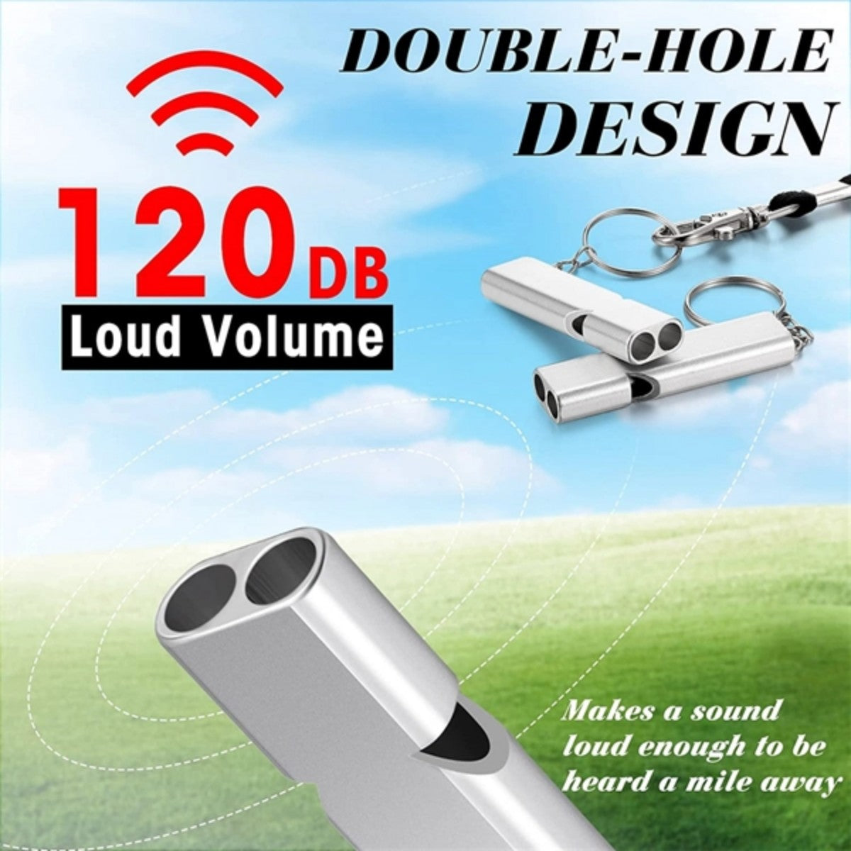 HUPSTL644Double-Tube Aluminum Emergency Whistle With Keychain