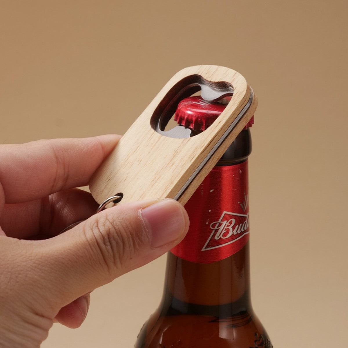 HUPSTL653Portable Wooden Beer Opener Keyring