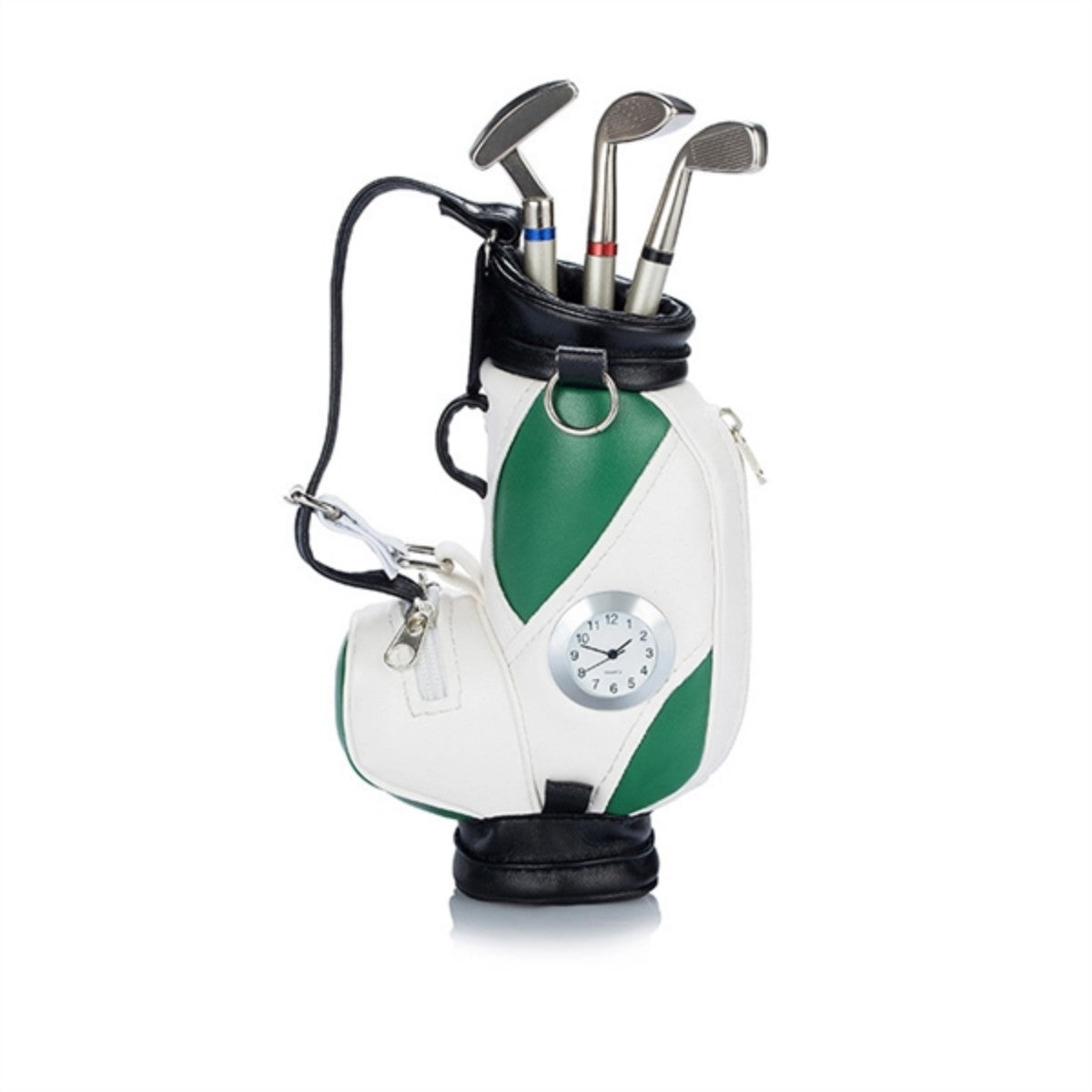 HUPSTL704Desktop Mini Golf Bag Holder Pen Set With Clock