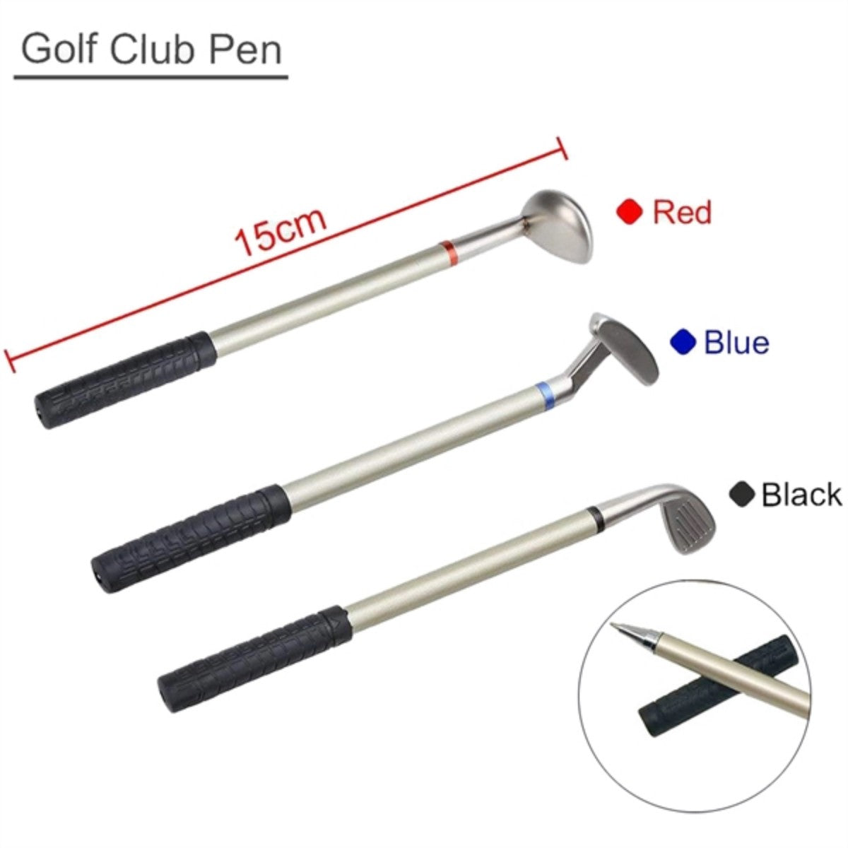 HUPSTL704Desktop Mini Golf Bag Holder Pen Set With Clock