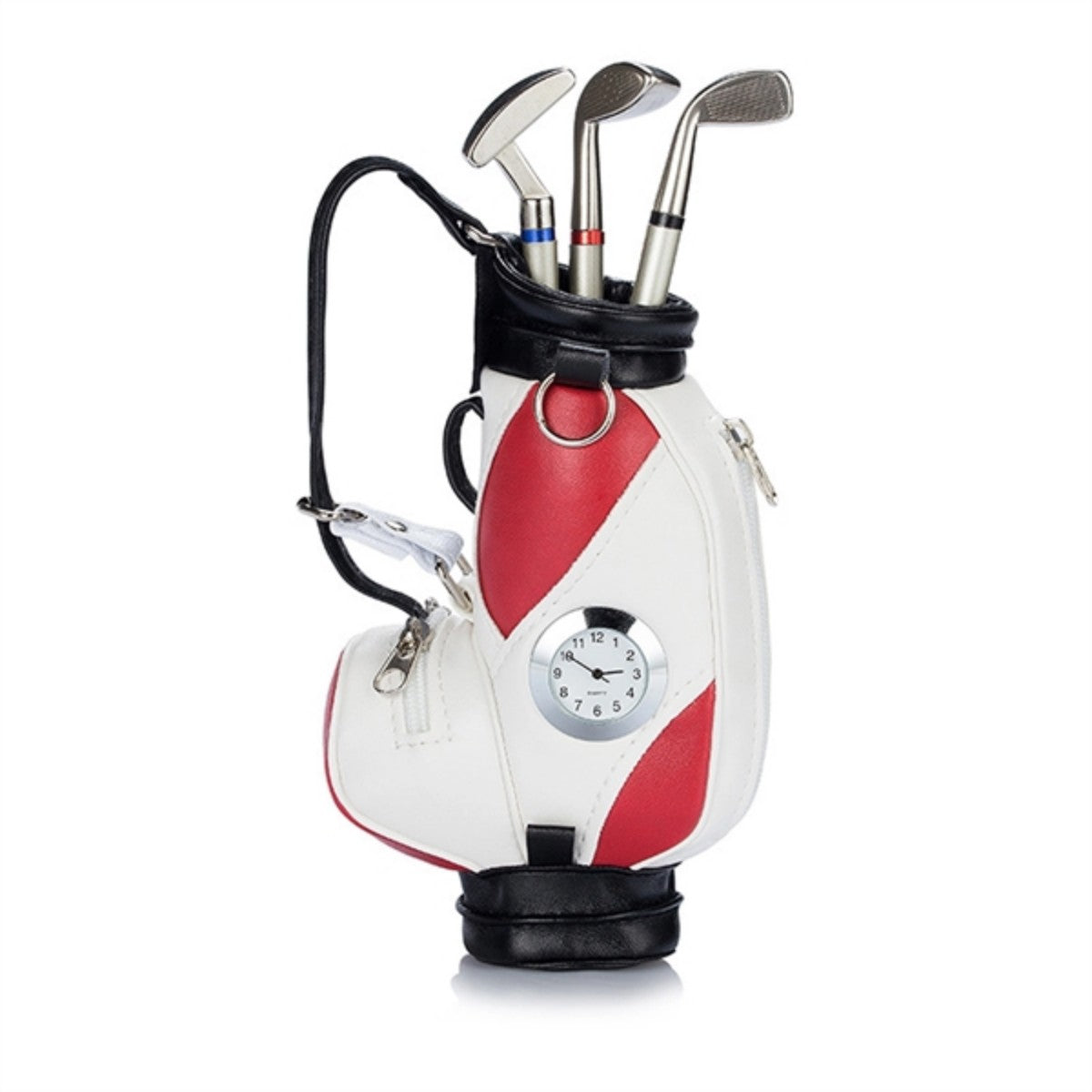 HUPSTL704Desktop Mini Golf Bag Holder Pen Set With Clock