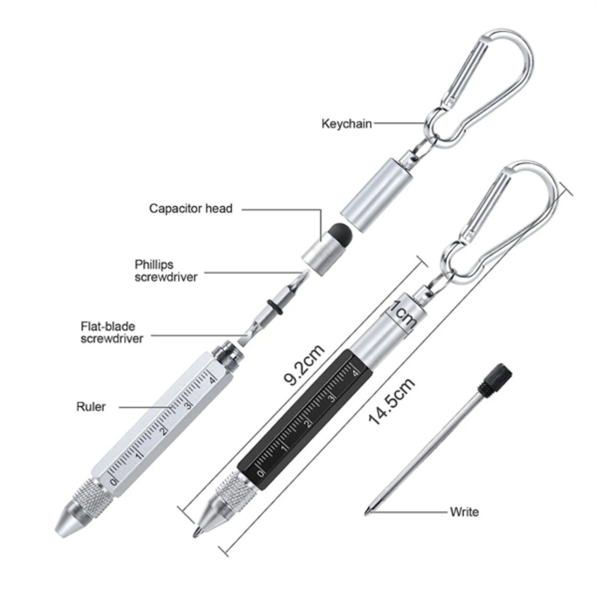 HUPSTL7056 In 1 Multitool Tool Pen W/ Carabiner