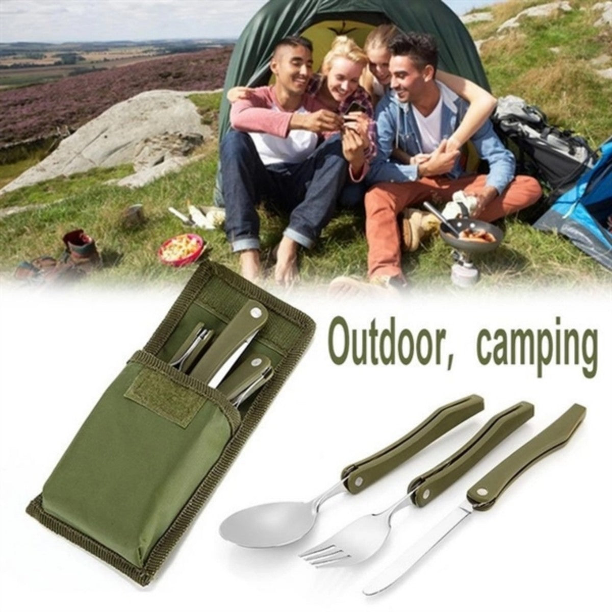 HUPSTL709 Camping Fork Spoon Knife Set