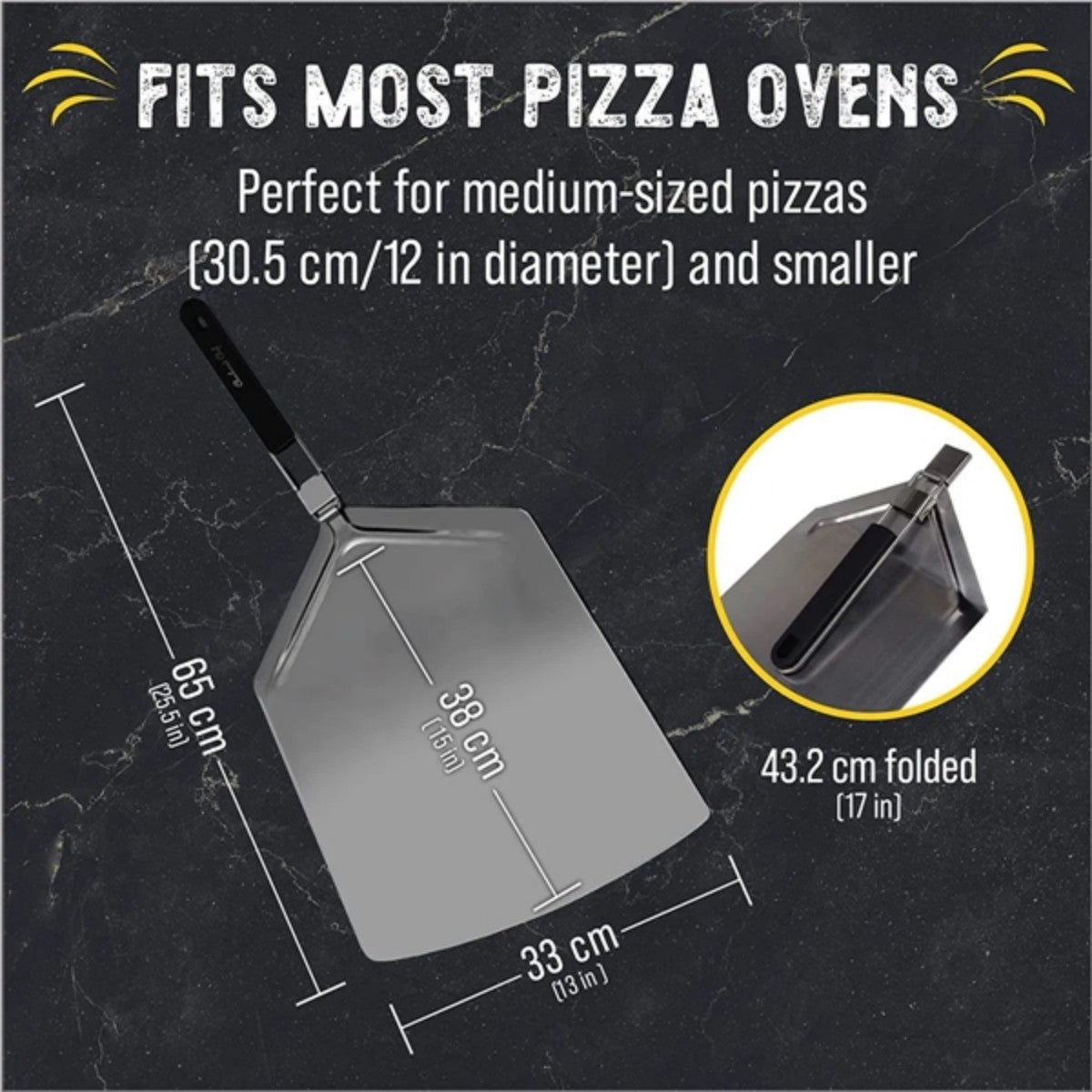 HUPSTL735 Stainless Steel Metal Pizza Paddle With Folding Handle
