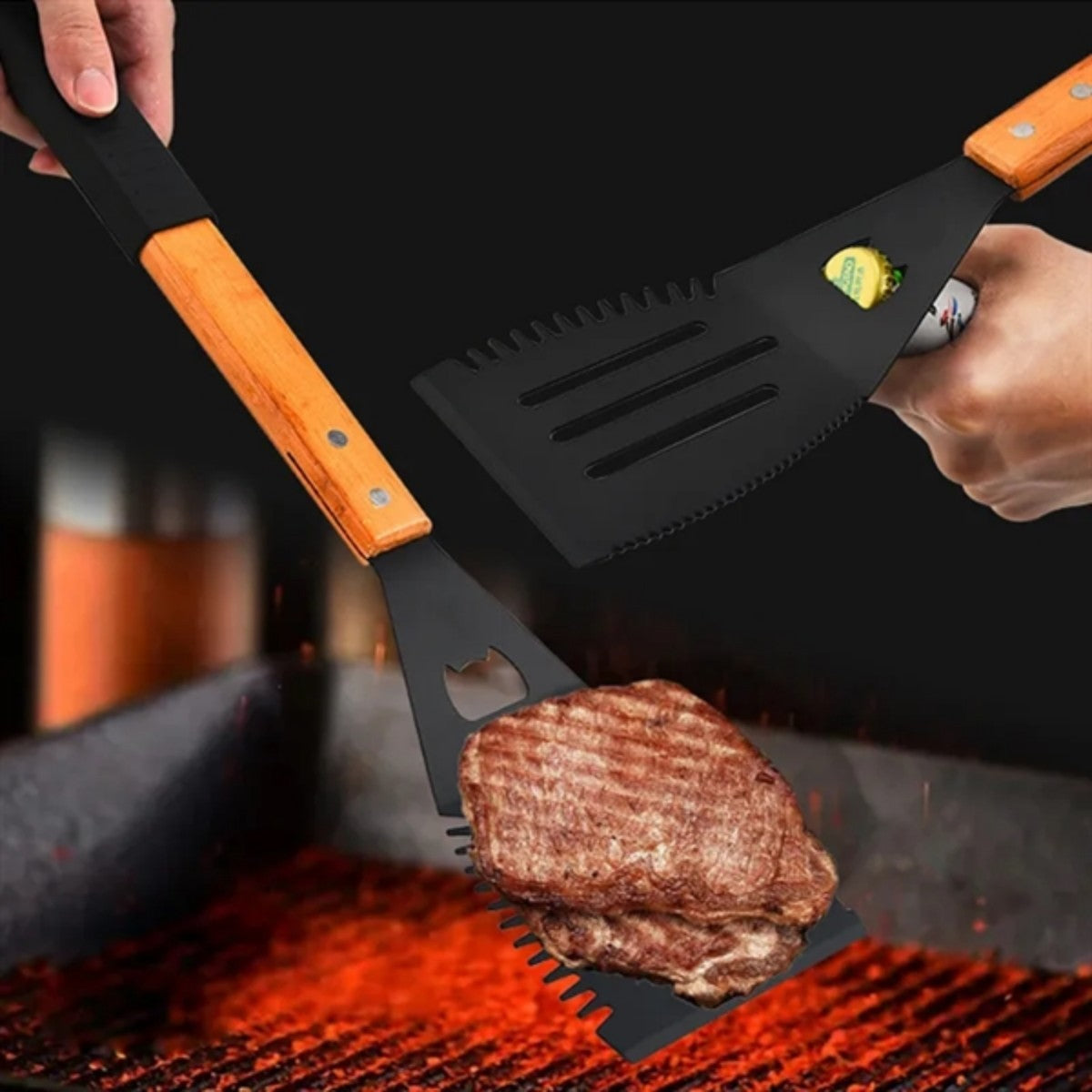 HUPSTL737 Metal Non-stick Grilling Tool Spatula With Bottle Opener
