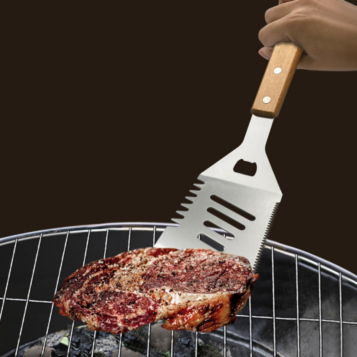 HUPSTL737 Metal Non-stick Grilling Tool Spatula With Bottle Opener